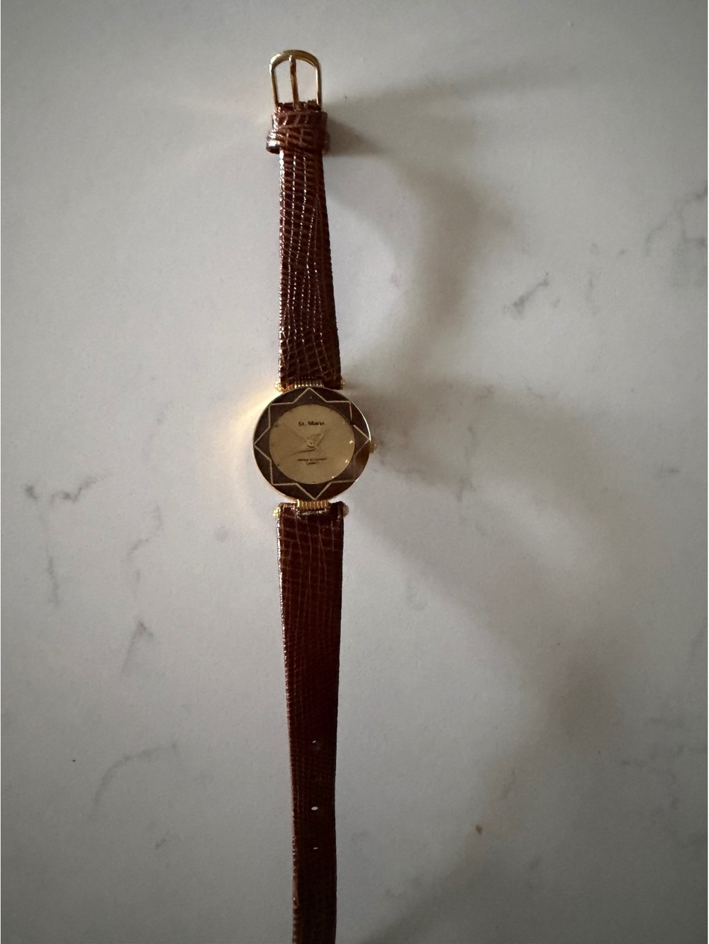 Vintage St.Marin Women's Quartz Watch w/ Brown Leather Strap 80 90 Retro Minimal